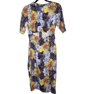 NWT SUNO Silk Stretchy Cutout Midi Dress Multicolored Size 4